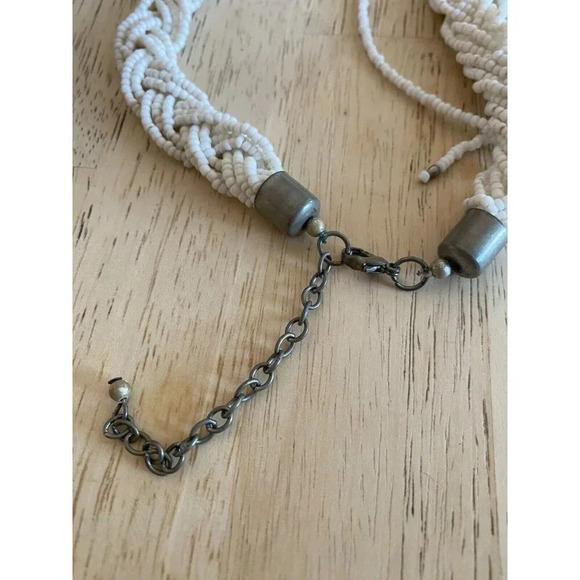 Vintage Braided White Beaded Tassel Necklace. 25” Adjustable. - Picture 3 of 7
